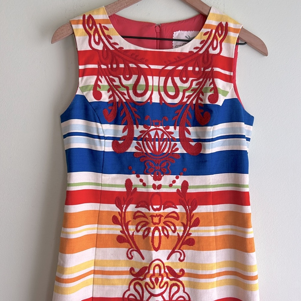 Anthropologie Tabitha Striped Embroidered Sleeveless Sheath Dress - Picture 3 of 5